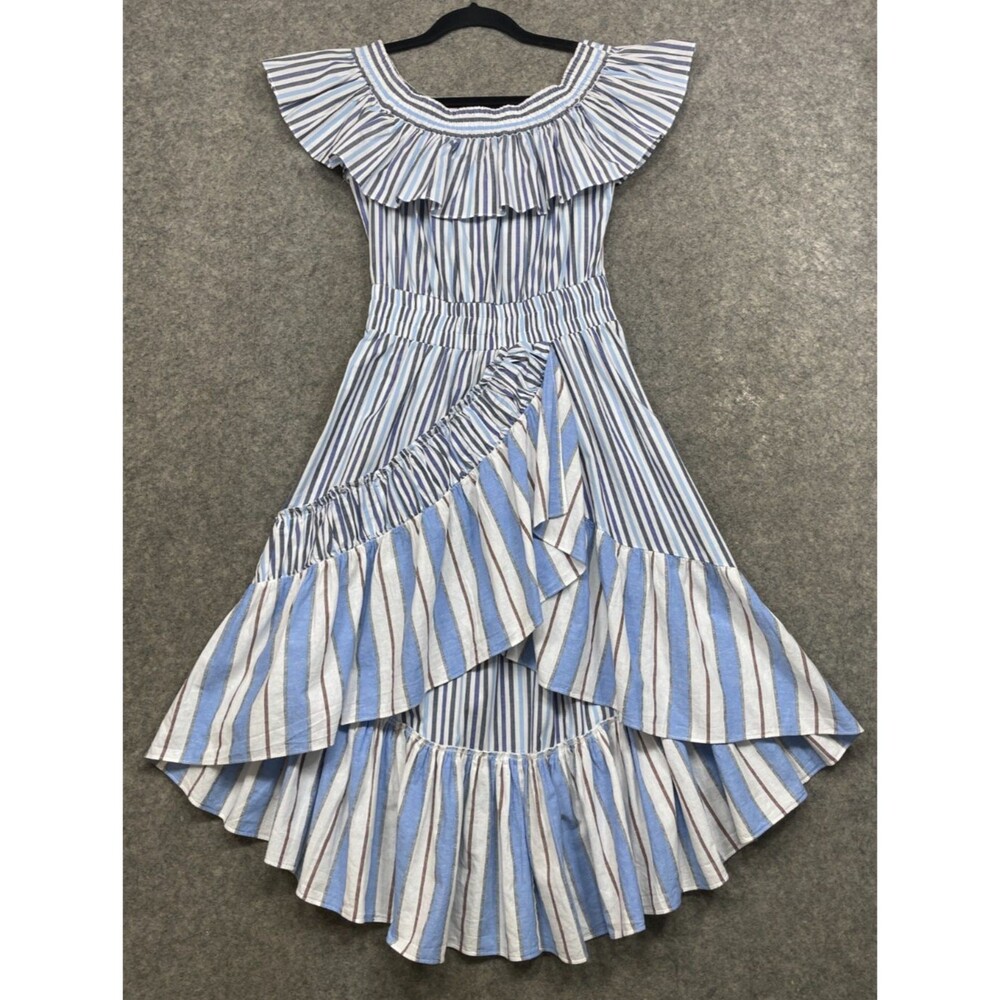 MISA Los Angeles Marin Dress Womens XS Blue White Striped Ruffled Coastal Beach